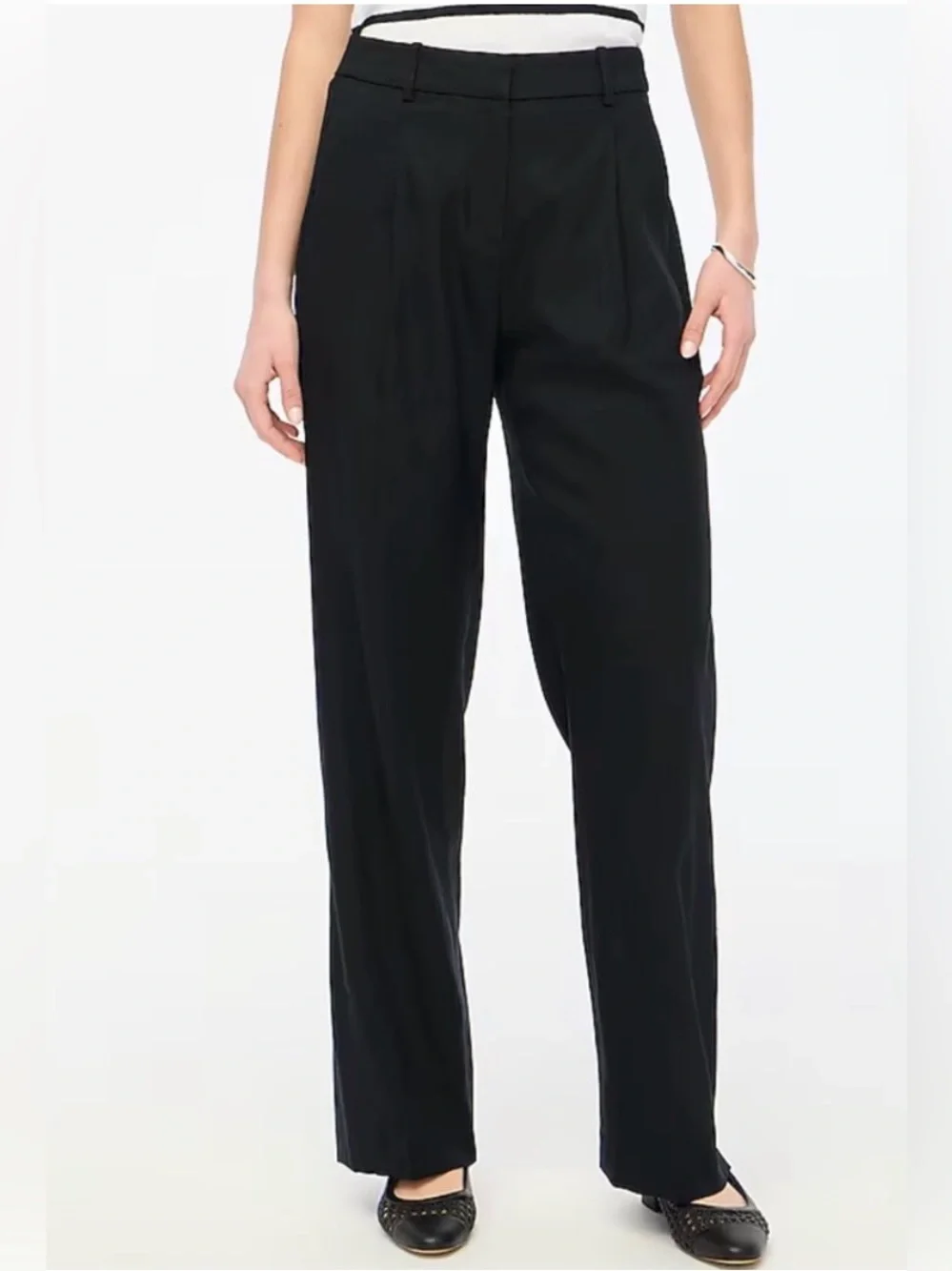 J. Crew Linen Blend Wide Leg Pleated Trouser Pant BY754 Office Clean Black sz 2